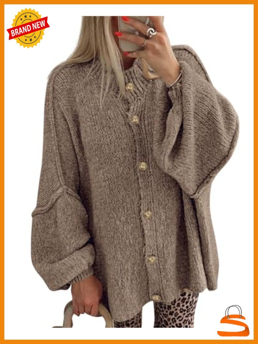 Oversized Button Down Cardigan Sweater Crew Neck Long Sleeve Fall Winter